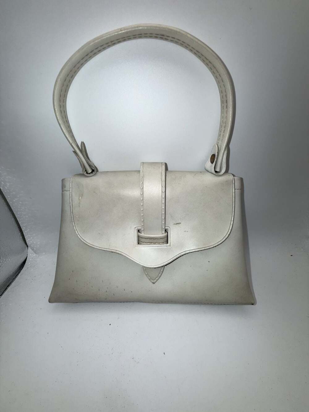 Vintage MGA White Leather Top Handle Mini Handbag Made in Hong Kong